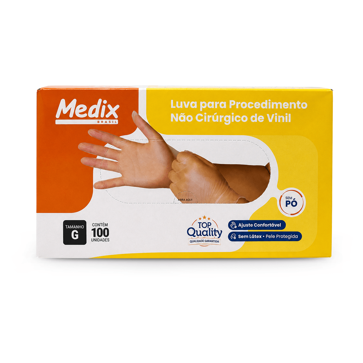 Luva Vinil sem Pó G CA 48203 com 100 unidades Medix